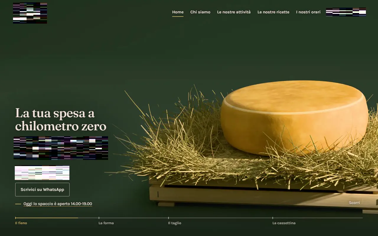 La home proposta: Azienda agricola con vendita diretta, Verona. Nome, logo e contatti del cliente sono disturbati