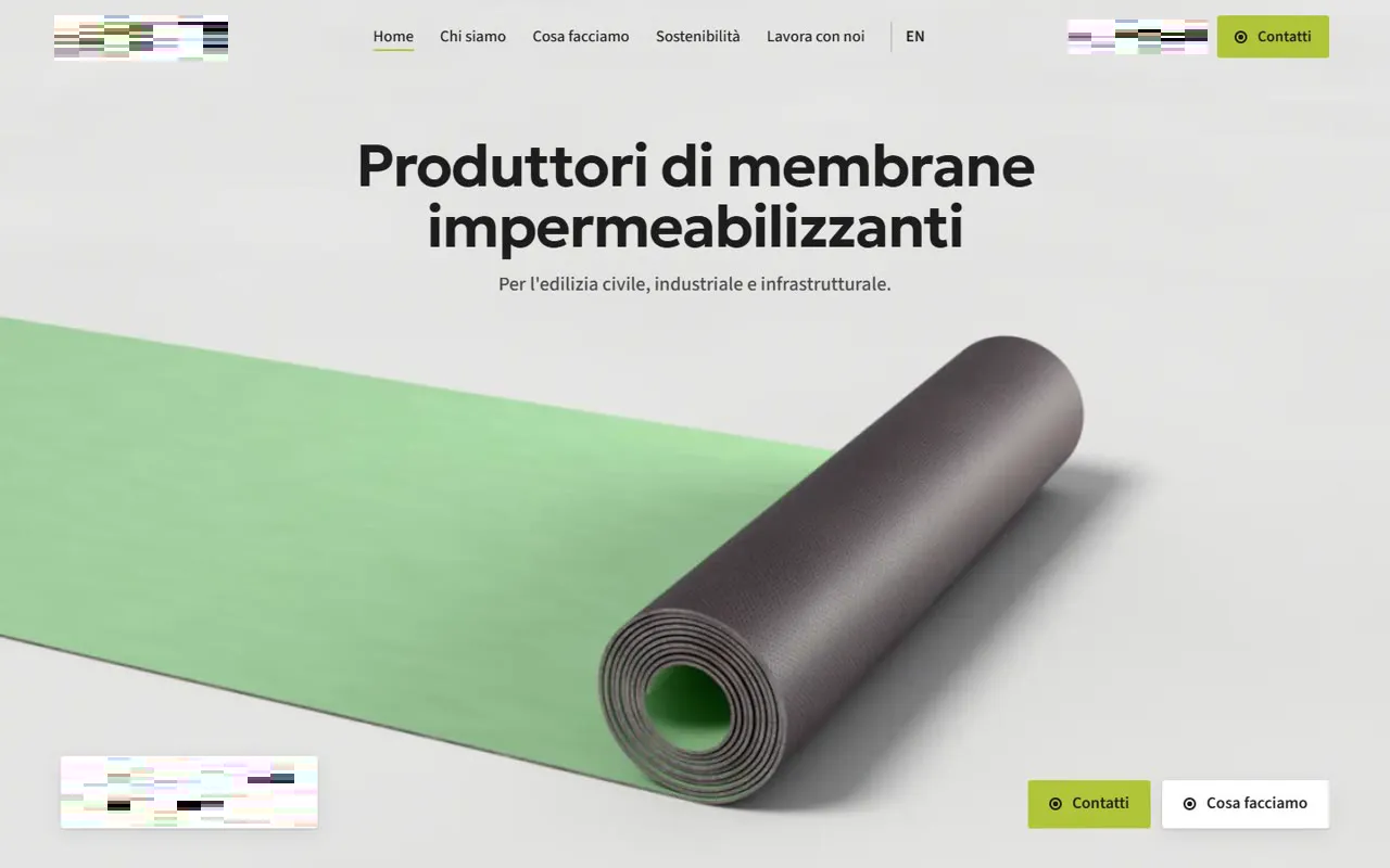 La home proposta: Membrane impermeabilizzanti, Verona. Nome, logo e contatti del cliente sono disturbati